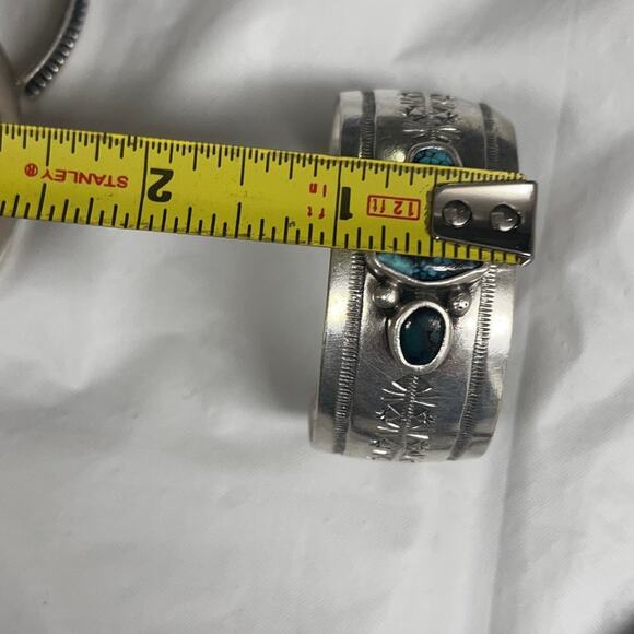 NATIVE AMERICAN STERLING SILVER NAVAJO CUFF BRACELET SIGNED WILSON PADILLA - Picture 12 of 16